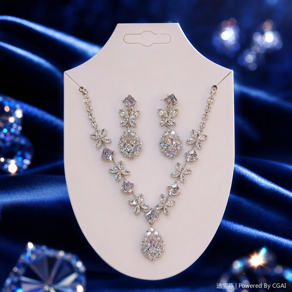 Plata cristal flores collares pendientes conjuntos moda elegante accesorios pareja regalo accesorios tendencia versátil Specification image