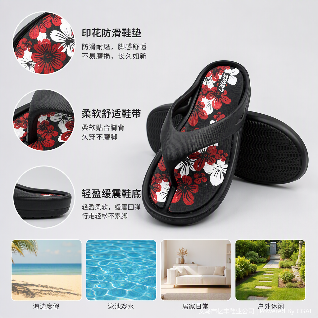 时尚3D打印洞洞鞋人字拖塑料拖鞋夏季防滑舒适休闲鞋