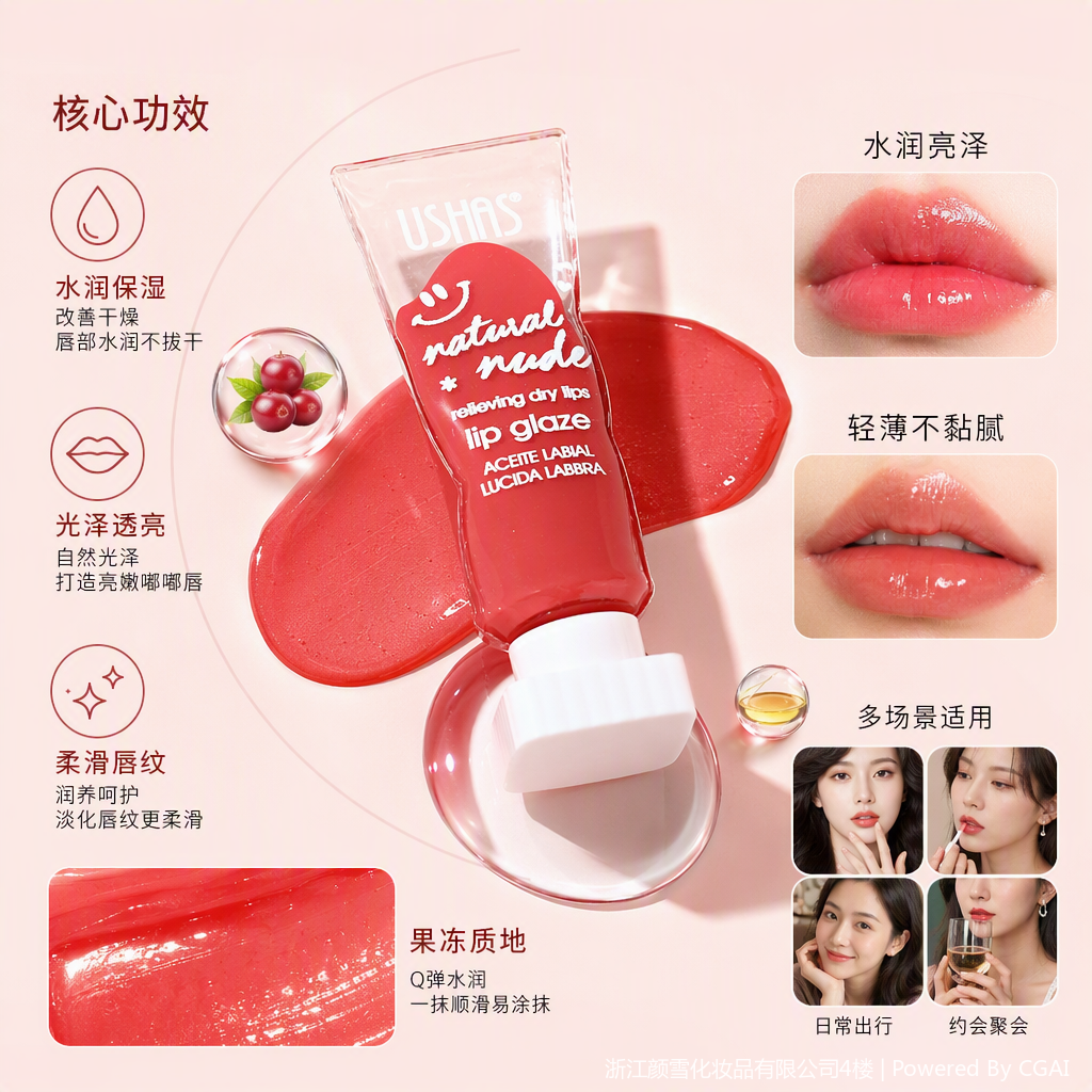 Hidratante labial de larga duración esmalte hidratante y brillante maquillaje labial maquillaje retención de color sin decoloración natural suave Specification image