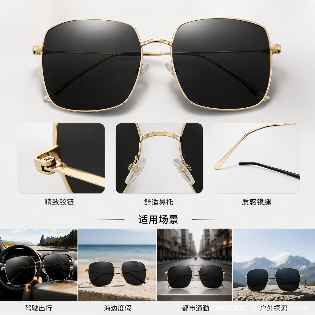 Fashionable polarized sunglasses for men and women, large-framed sunglasses for UV protection, driving and casual sunglasses accessories Item Picture
