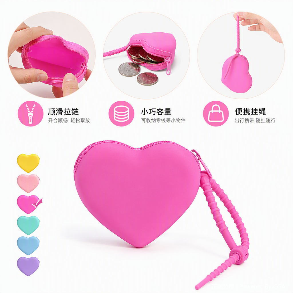 Colorful heart-shaped mini bags, clutch bags, coin purges, card cases, creative girls, students, versatile and fashionable trends