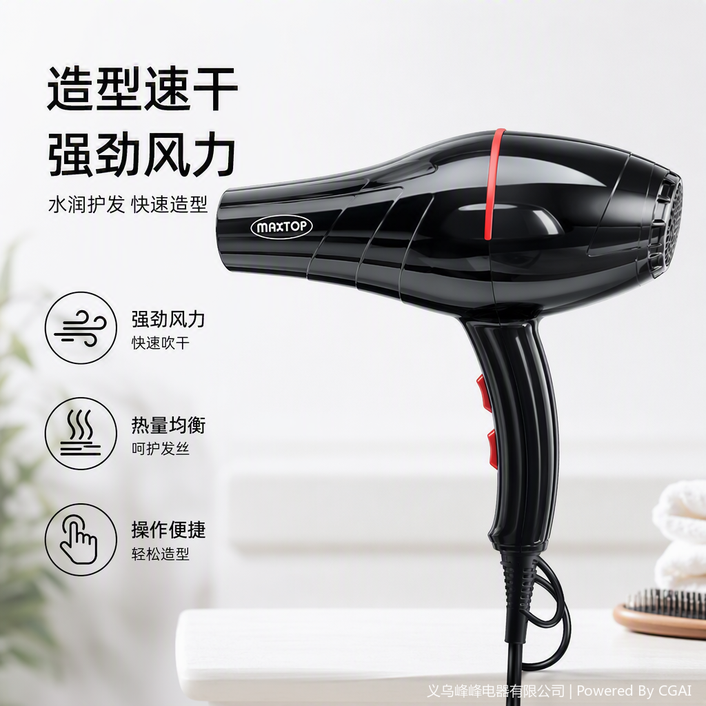This multi-functional hot and cold air hair dryer is portable for home use, quick hair drying and care, and features a silent design Specification image