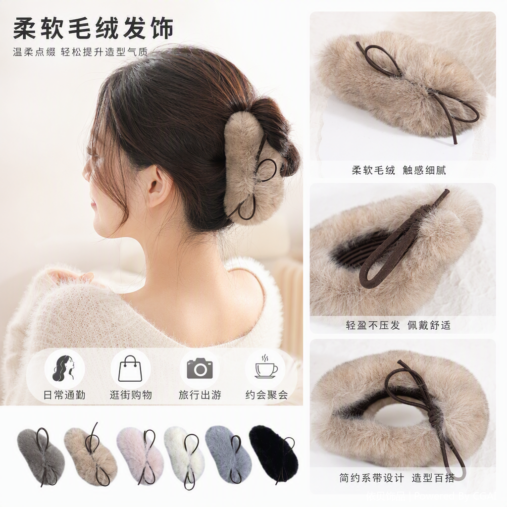 Cute plush hair clips, girlish hair accessories, Korean style simple hair clips, headwear, hair accessories, student style