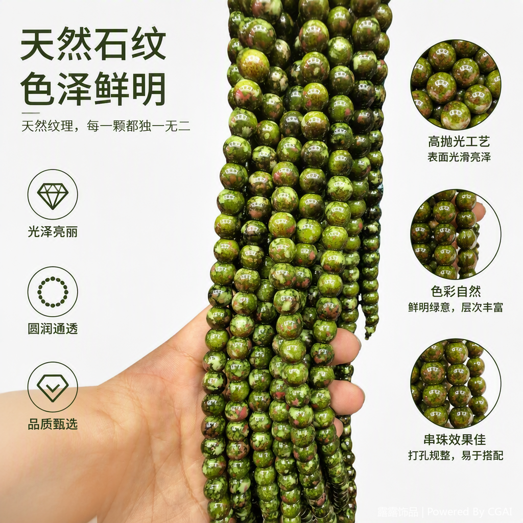 Natural green beaded red spot beaded bracelet, hand-woven fashionable accessory, as a gift to pair with trendy accessories