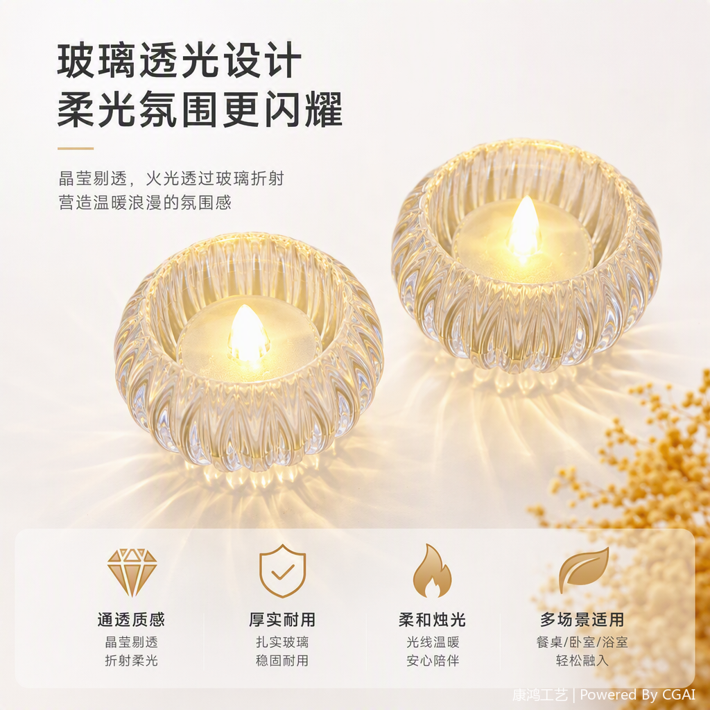 透明玻璃烛台套装配蜡烛浪漫家居装饰创意礼品烛光摆件