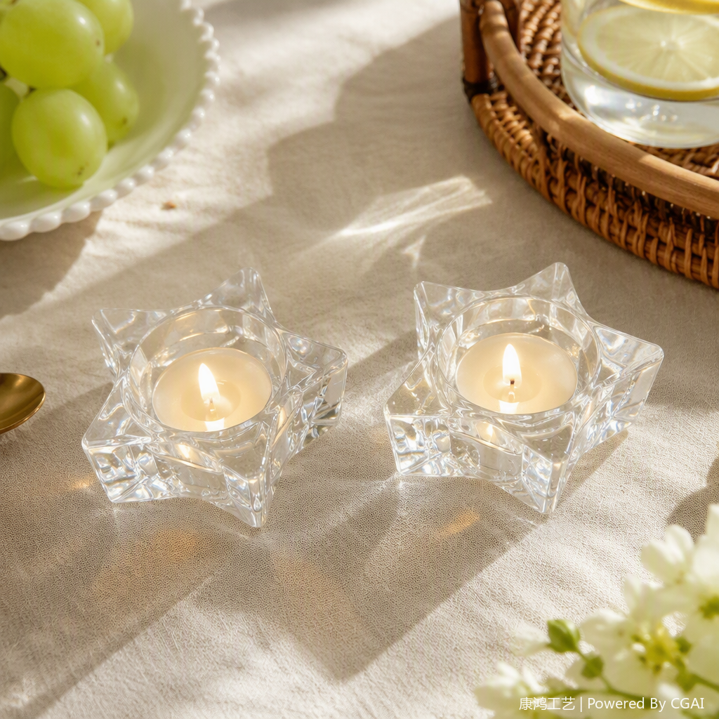 Transparent star-shaped decorative candlestick, yellow star-shaped creative home decor, birthday party decoration details Picture
