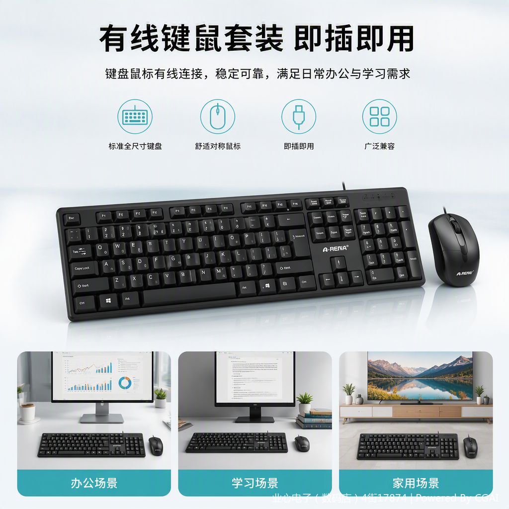 Moda negro teclado y ratón juego de oficina multifunción silencioso portátil accesorios combinación