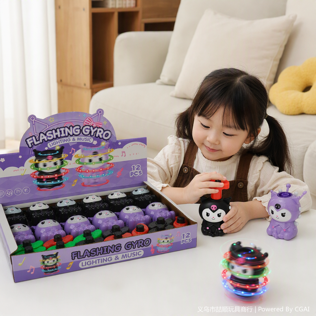 Cute and fun little devil dolls, press sound and light gyroscope, light and music spinning gyroscope, cross-border street stall children's toys