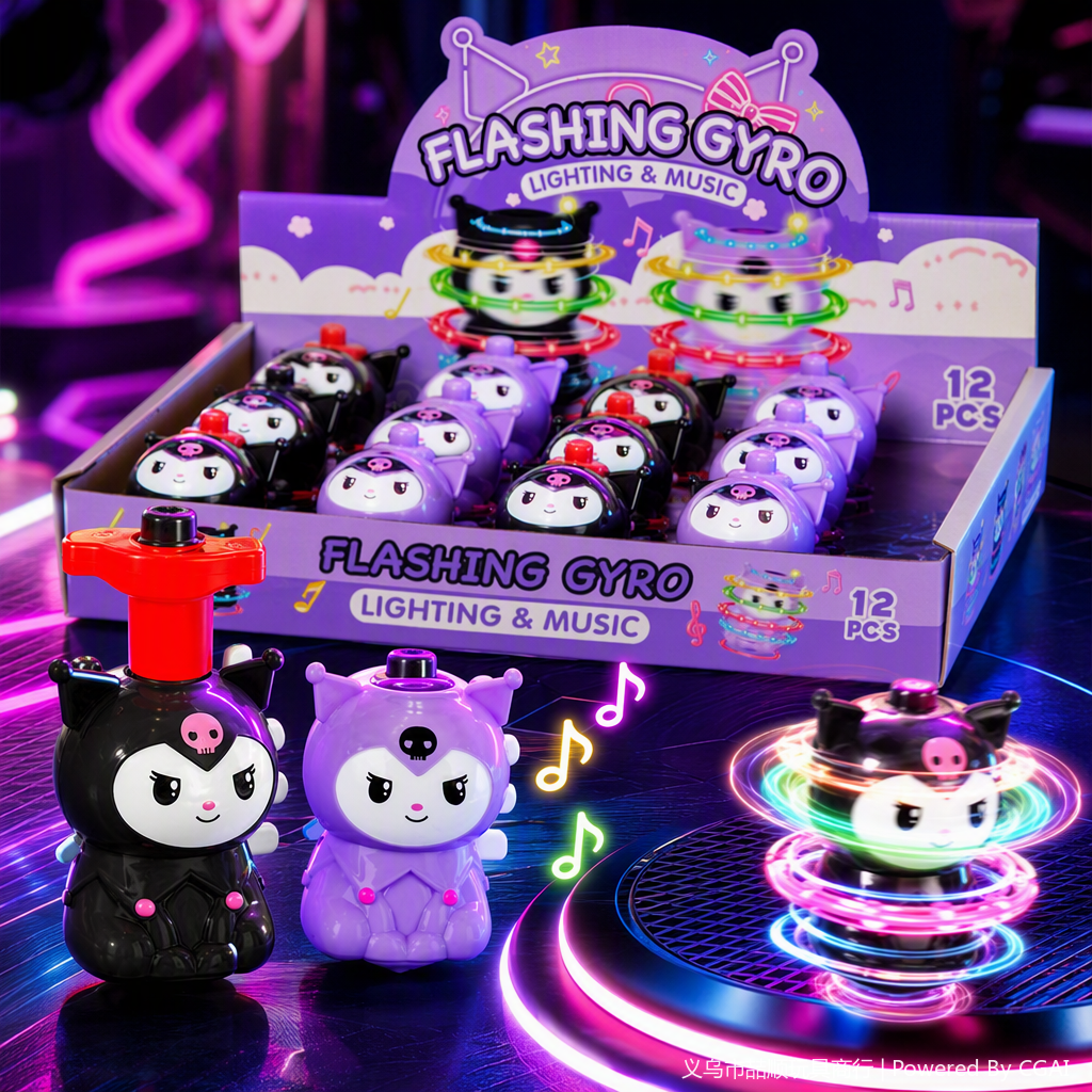 Cute and fun little devil dolls, press sound and light gyroscope, light and music spinning gyroscope, cross-border street stall children's toys Item Picture