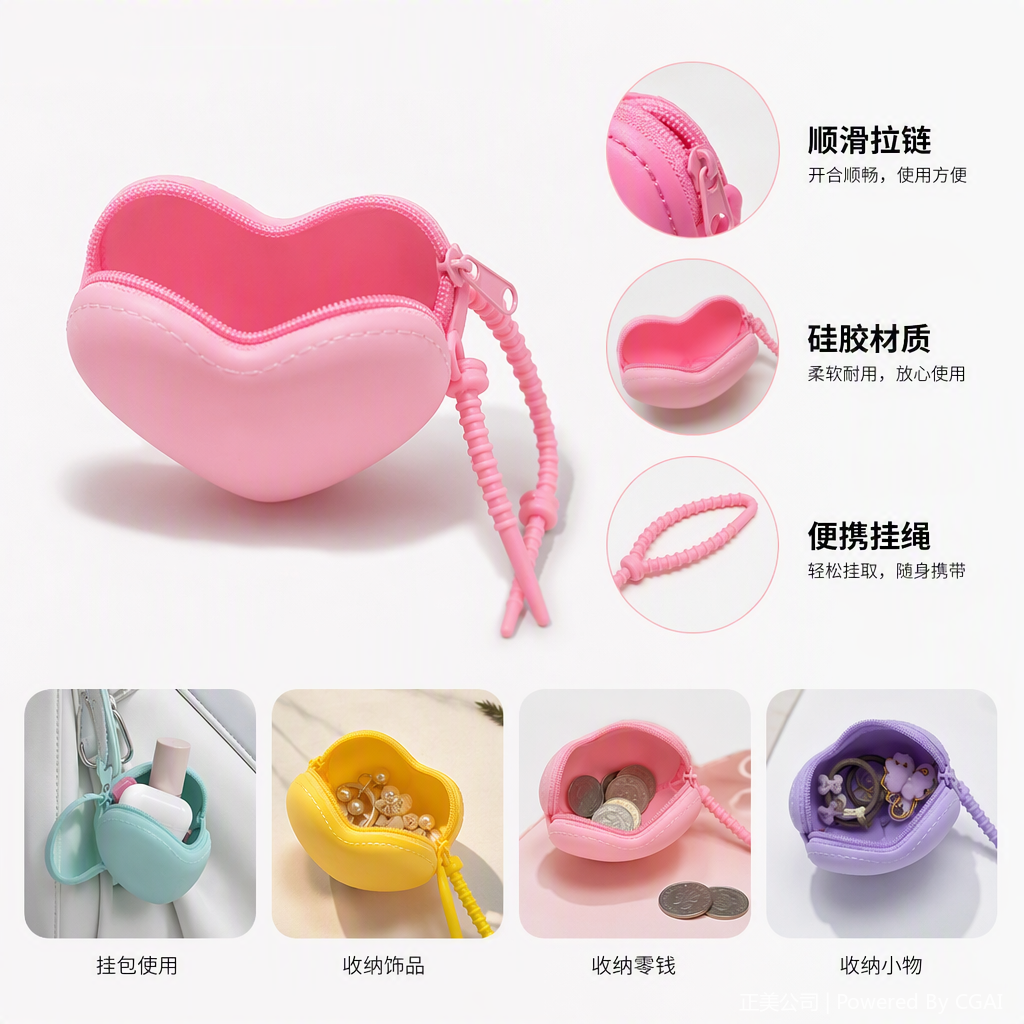 Colorful heart-shaped mini bag, clutch, coin purse, card case, fashionable and trendy women's bag, creative and versatile