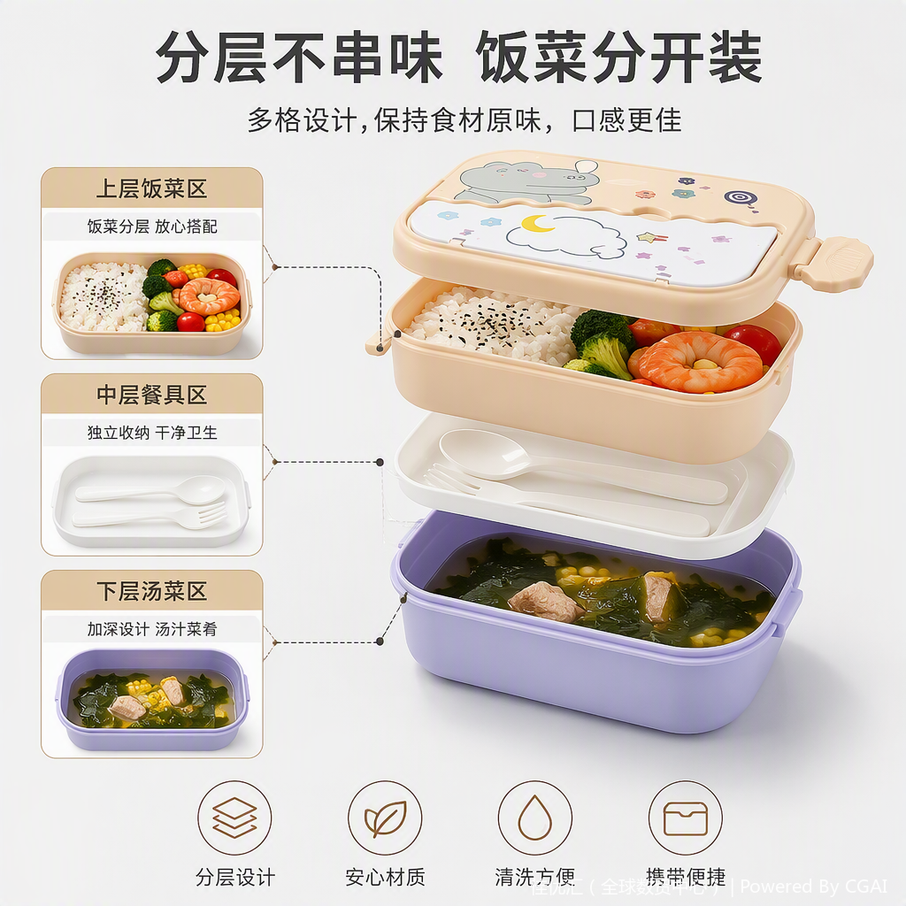 Multi-functional sealed food preservation box set, portable lunch box, plastic tableware storage box, household kitchenware details Picture