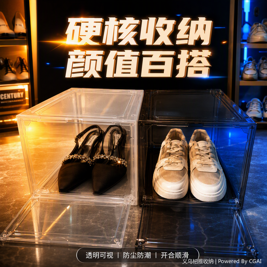 Transparent plastic shoe box, black storage box, simple organization box, transparent durable shoe storage container Specification image