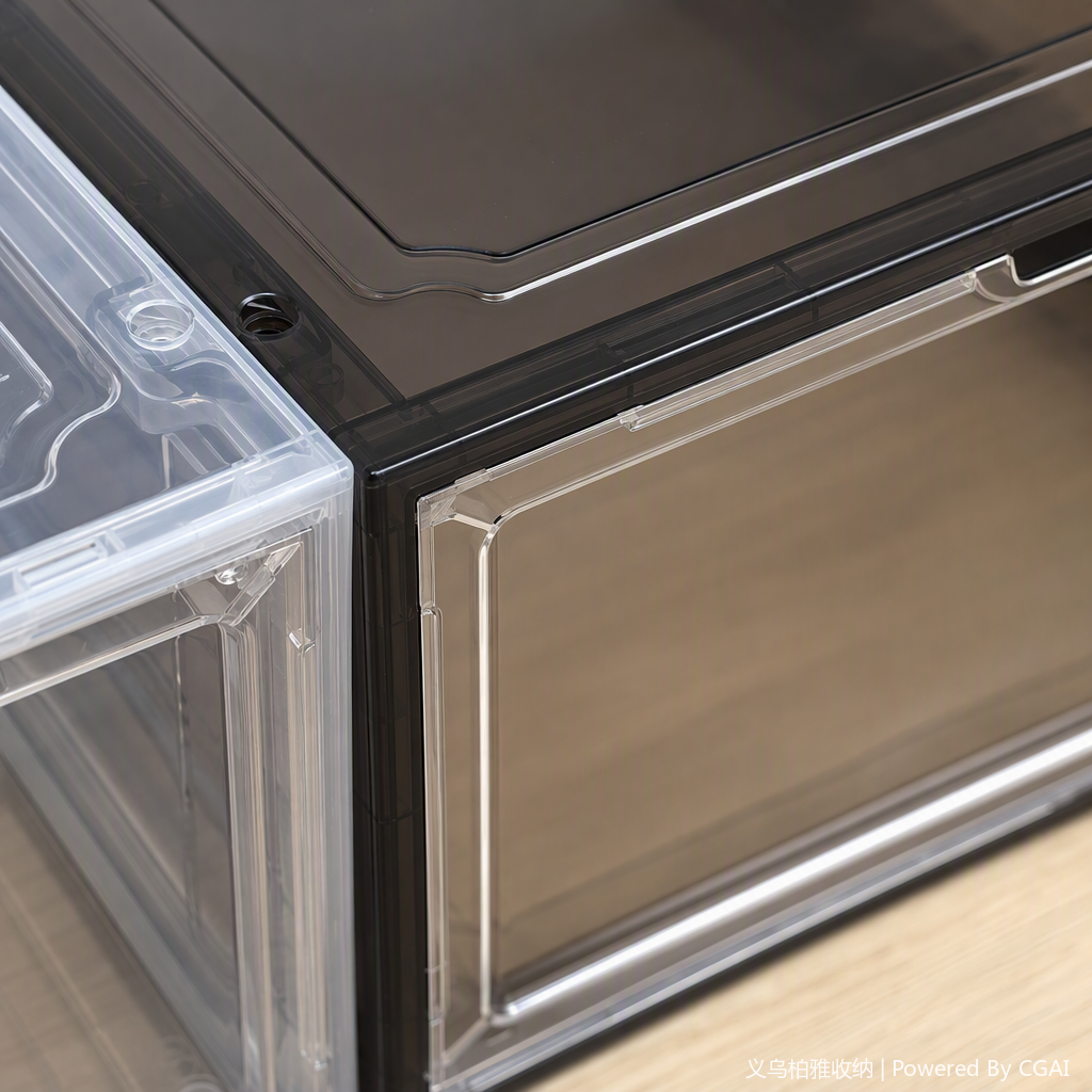 Transparent plastic shoe box, black storage box, simple organization box, transparent durable shoe storage container Application Scenario