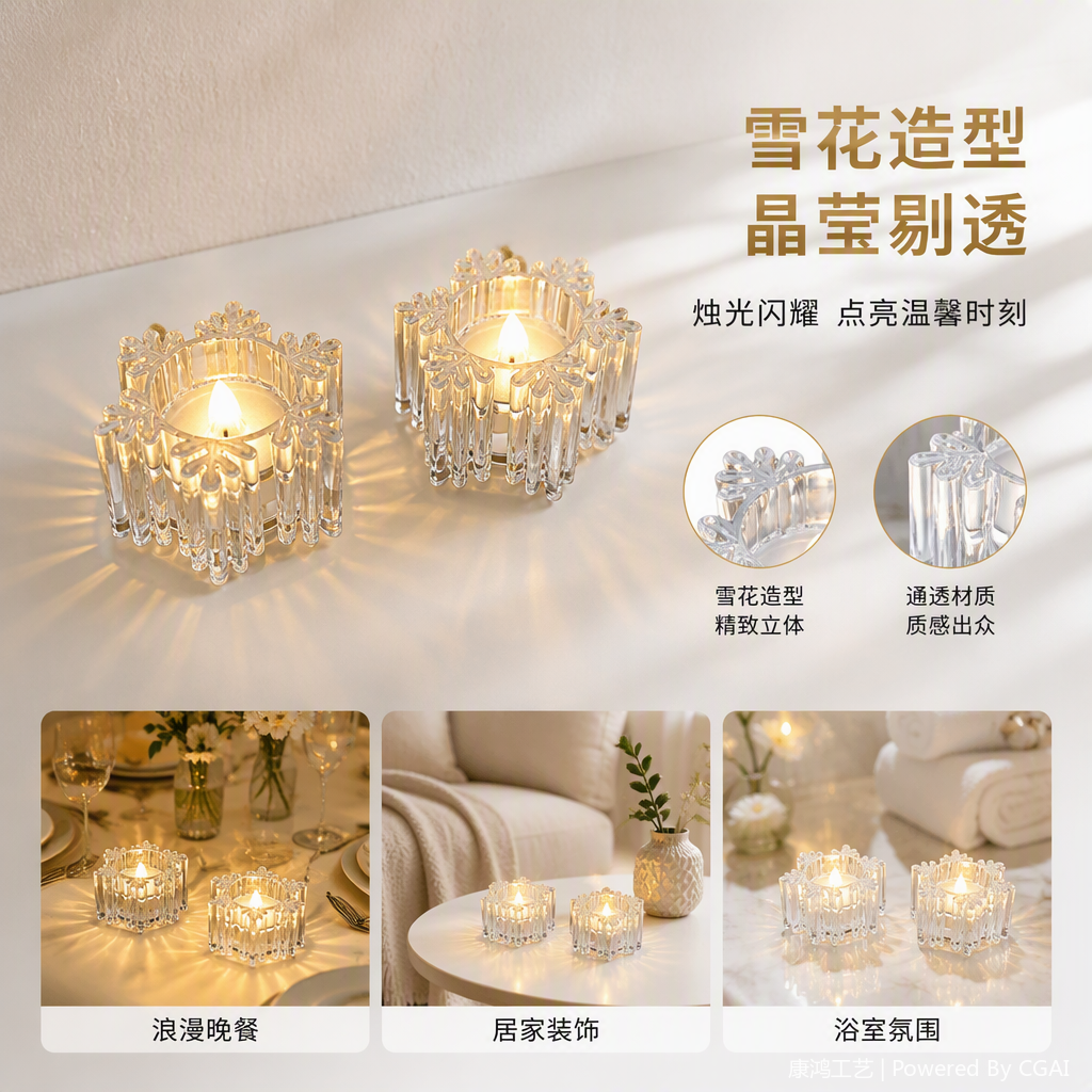 透明雪花造型蜡烛台简约北欧创意装饰家居摆件礼品赠品
