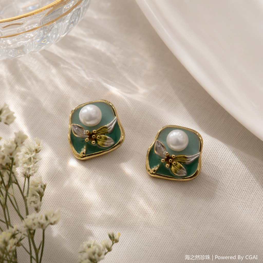 Bisel de oro esmeralda pendientes cuchillas de perlas adorno simple moda orejas estilo mujer regalo para novia details Picture