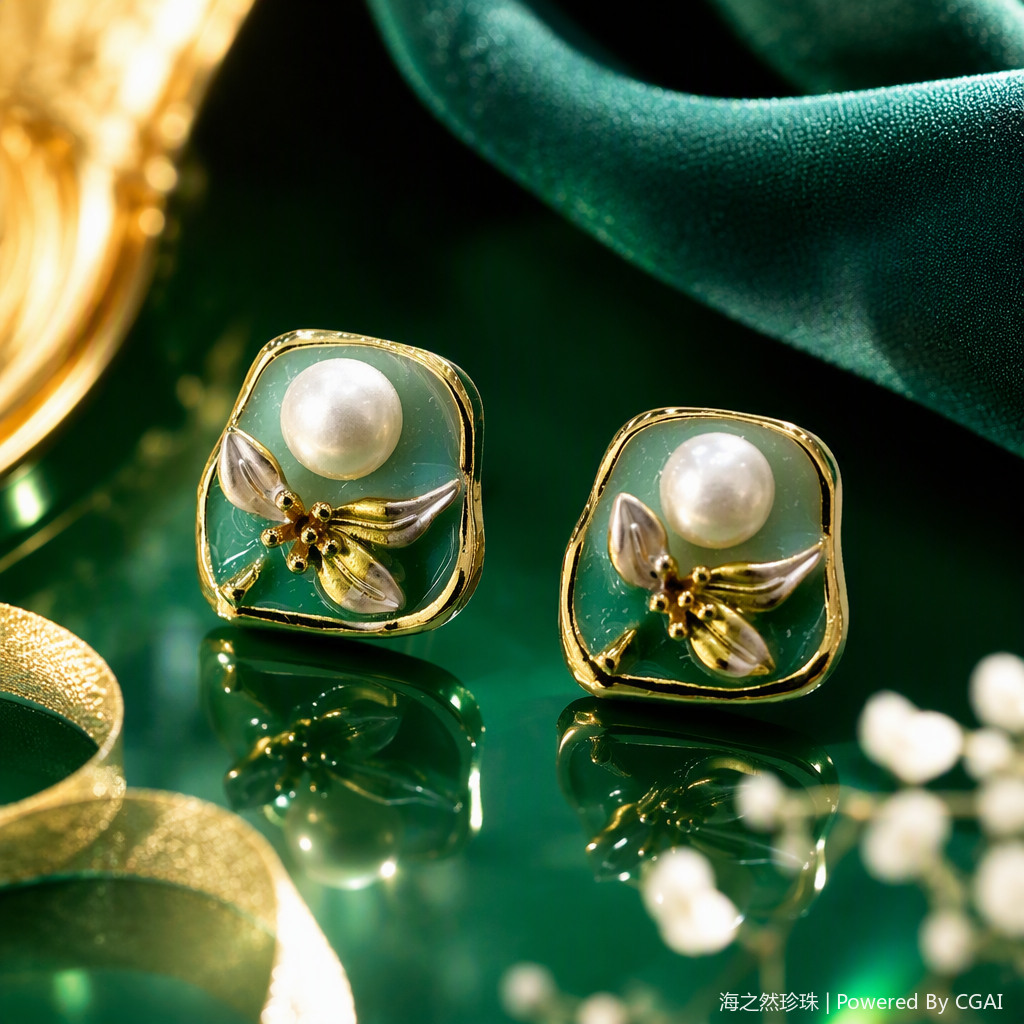 Bisel de oro esmeralda pendientes cuchillas de perlas adorno simple moda orejas estilo mujer regalo para novia Specification image