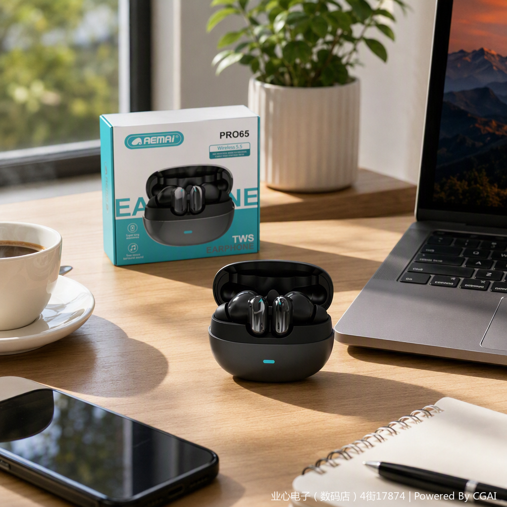 Fashionable black wireless headphones with Bluetooth noise-cancelling, in-ear sports design, lightweight and portable, long battery life, compatible with multiple devices details Picture