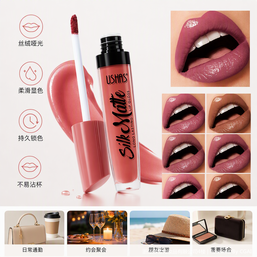 Long-lasting hydrating lip gloss is moisturizing, lustrous and does not fade easily. A liquid lip gloss for women Application Scenario