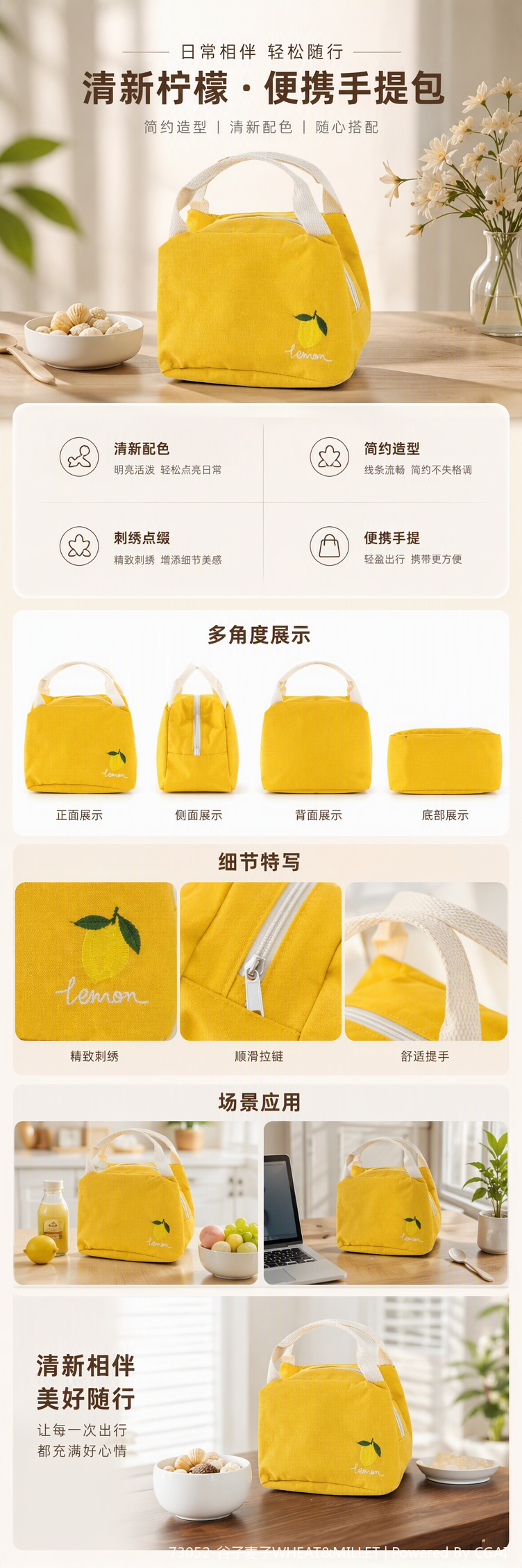 Yellow lemon pattern handbag, a fashionable and versatile single-shoulder bag for women pic 1