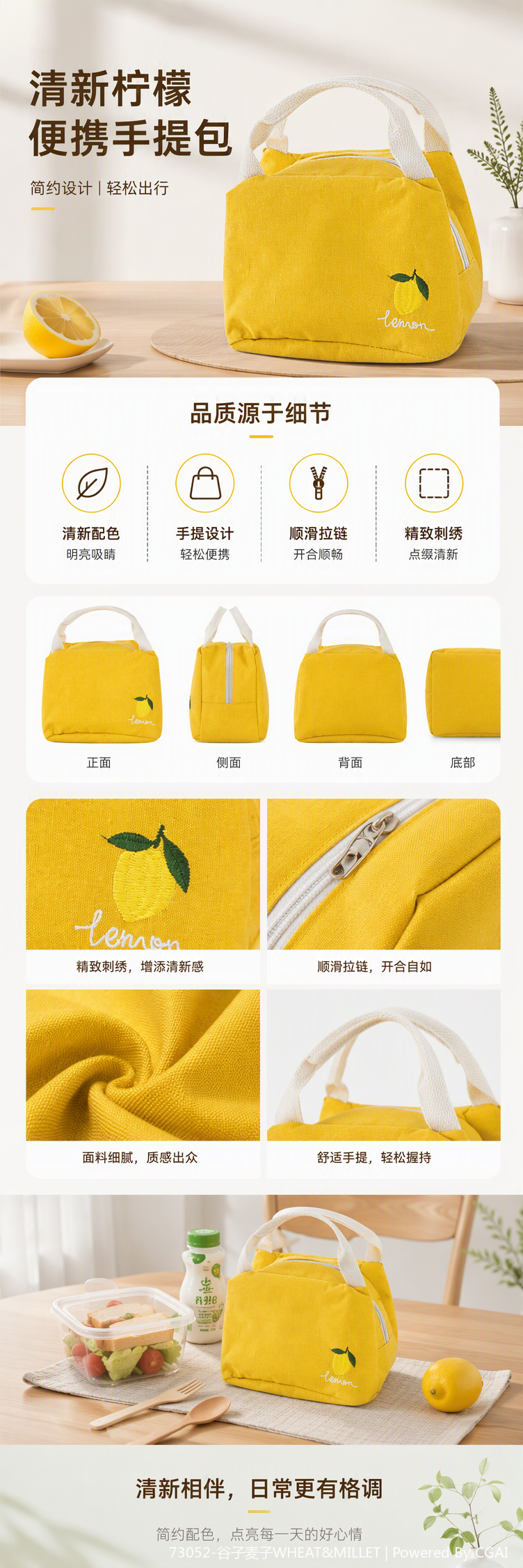 Insulated bag, thickened aluminum foil for warmth, lunch box bag, zipper strap, lunch bag, meal packaging, lunch box bag, bento bag, handbag pic 1