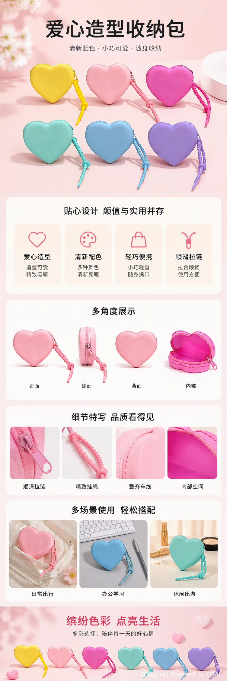 Colorful heart-shaped mini bags, clutch bags, coin purges, card cases, creative girls, students, versatile and fashionable trends pic 1