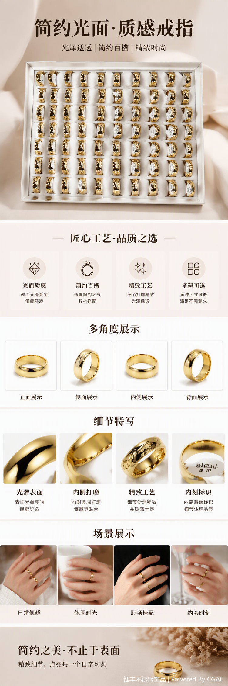 金色戒指展示盒首饰收纳盒多层简约时尚珠宝陈列架礼品包装盒详情1