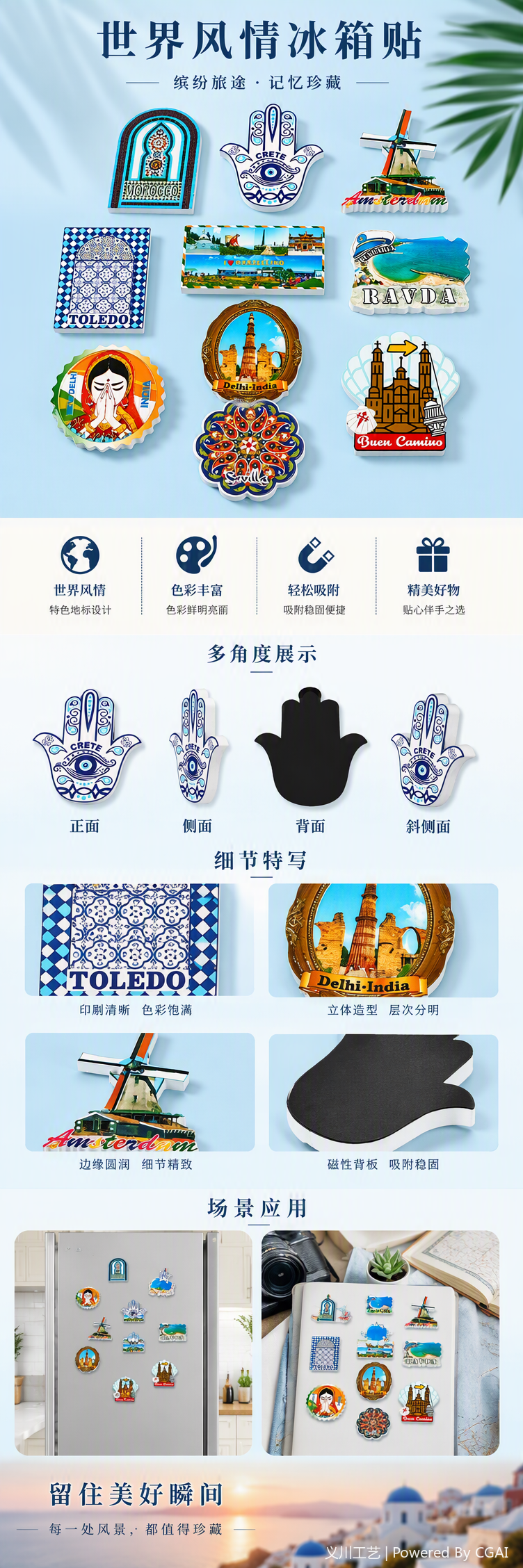 直接工厂 西班牙克罗地亚希腊印度国外旅游风景纪念品树脂冰箱贴定制详情1