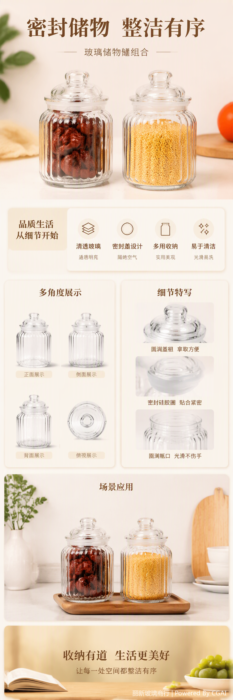 透明玻璃储物罐装红枣和小米密封耐用厨房收纳用品整洁便捷详情1
