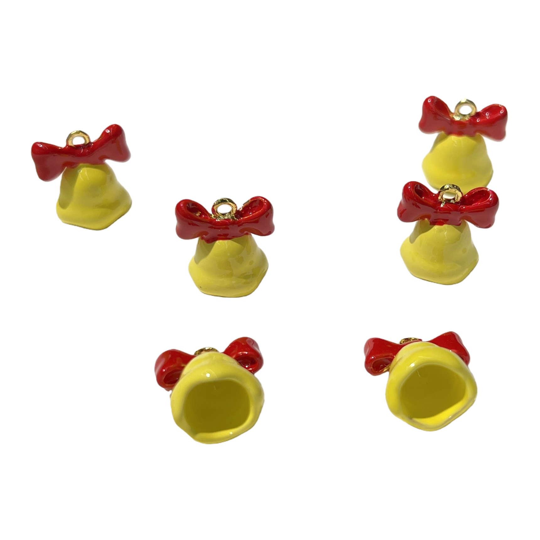 A cute yellow bell with a red bow pendant is a fashionable handcrafted accessory for girls as a gift Item Picture