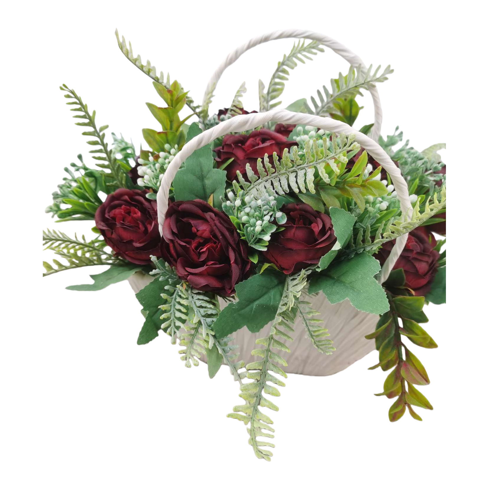 White flower baskets, deep red rose bouquets, romantic fresh flower arrangements, gifts for birthdays, Valentine's Day, wedding decorations, handcrafted Item Picture