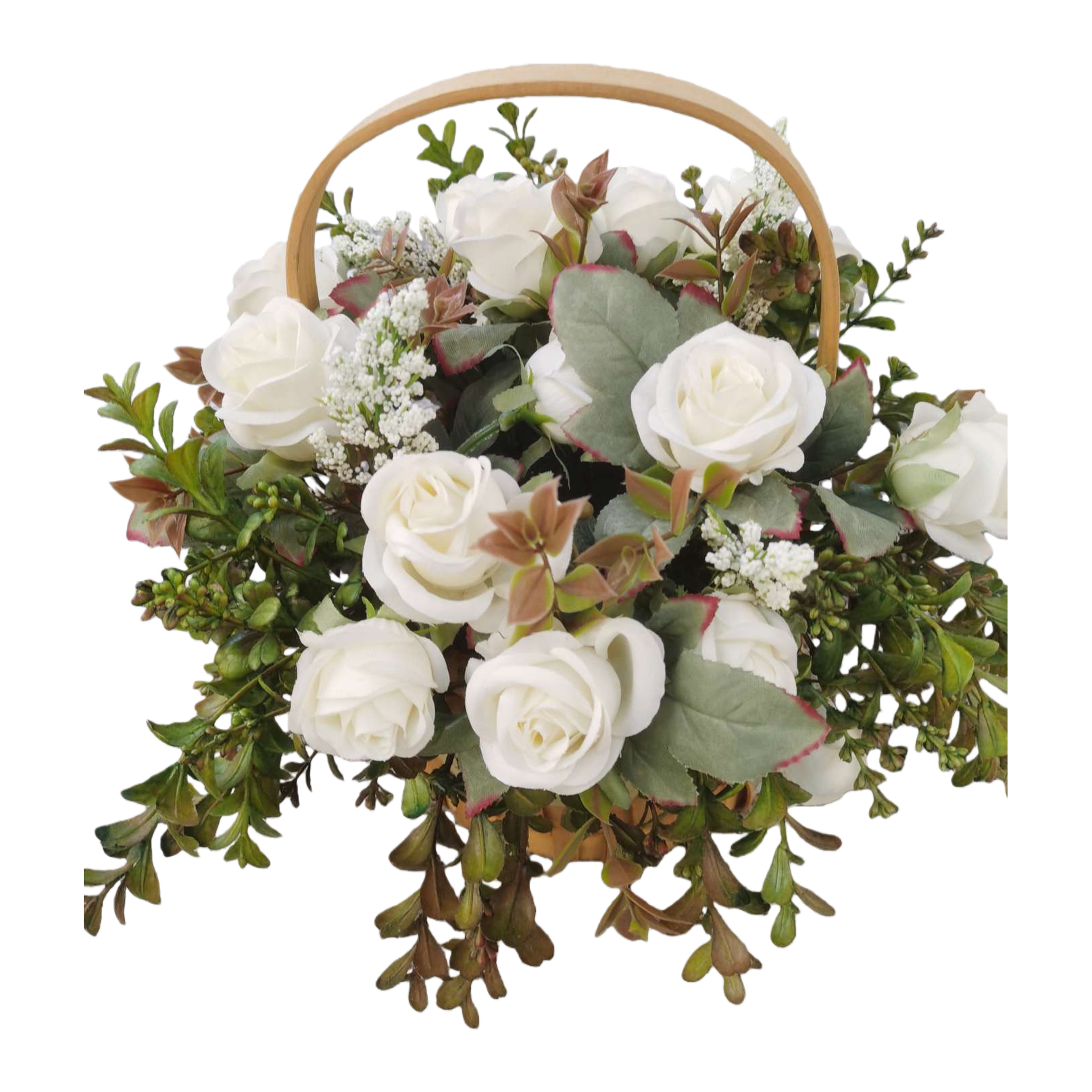 Romantic white rose basket, flower gift box, for birthday, Valentine's Day, wedding decoration, flower arrangement, beautiful floral art Item Picture