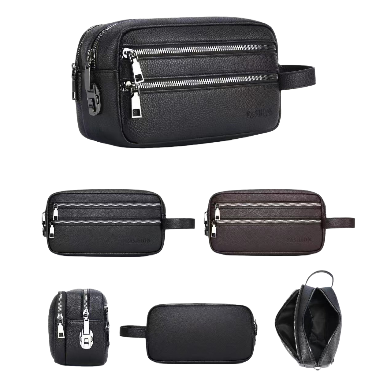 Bolsa de tocador de cuero negro de alta gama viaje portátil hombre mujer multifuncional bolsa de almacenamiento artículos de cuero regalos Item Picture