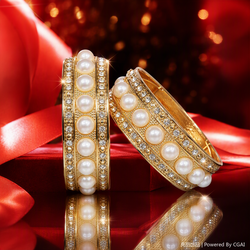 This golden pearl inlaid diamond bracelet is a fashionable and elegant ladies' jewelry and an excellent gift Specification image