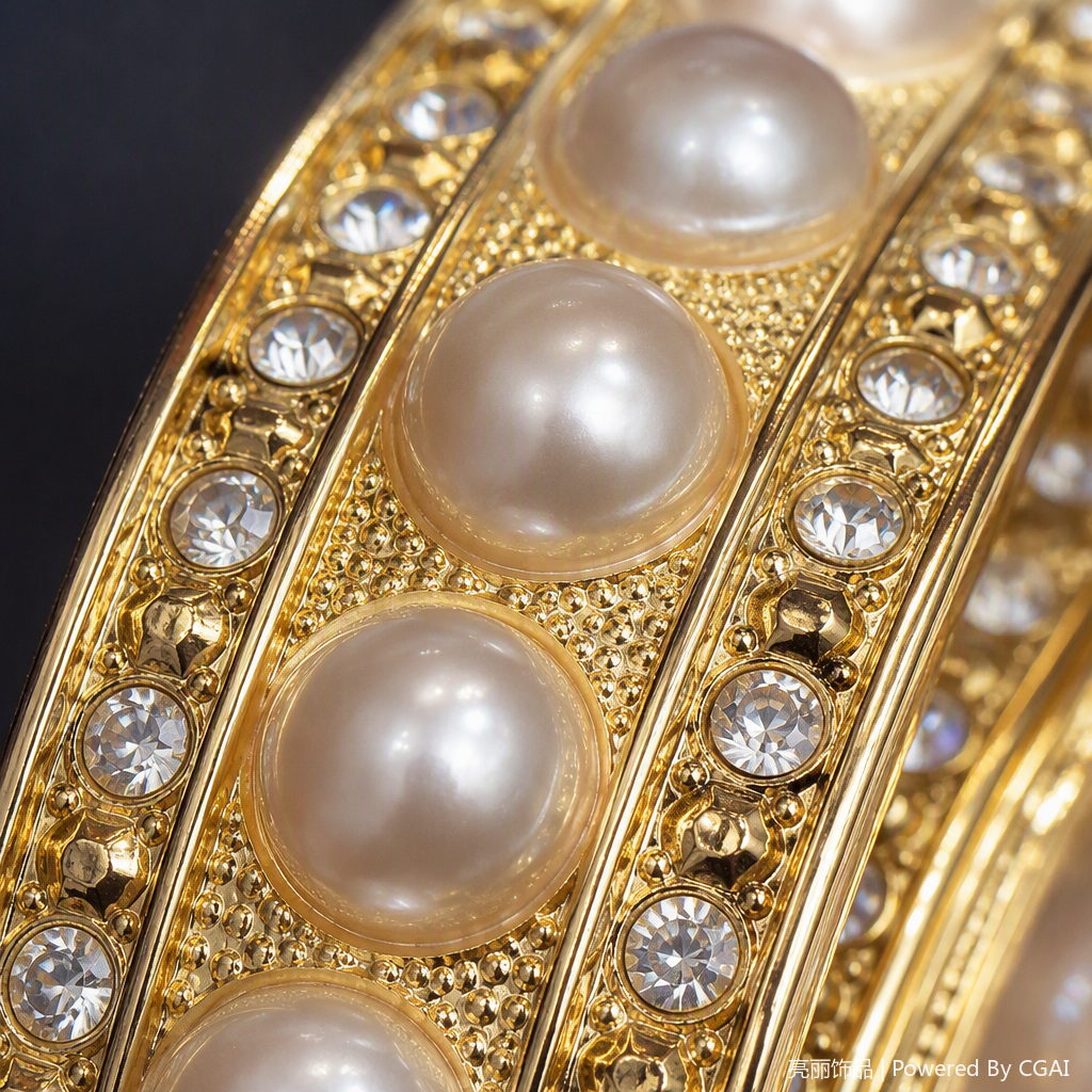 This golden pearl inlaid diamond bracelet is a fashionable and elegant ladies' jewelry and an excellent gift Application Scenario