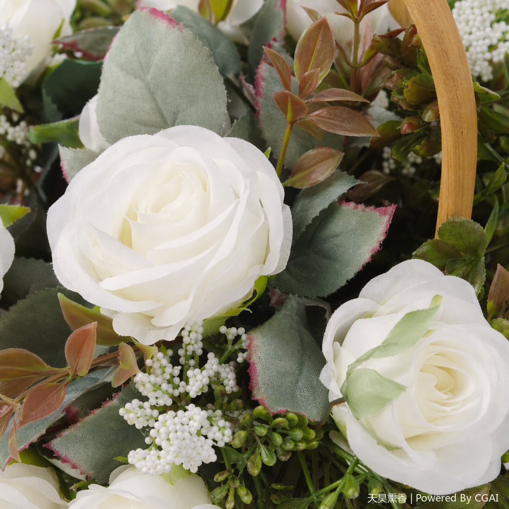 Romantic white rose basket, flower gift box, for birthday, Valentine's Day, wedding decoration, flower arrangement, beautiful floral art Application Scenario