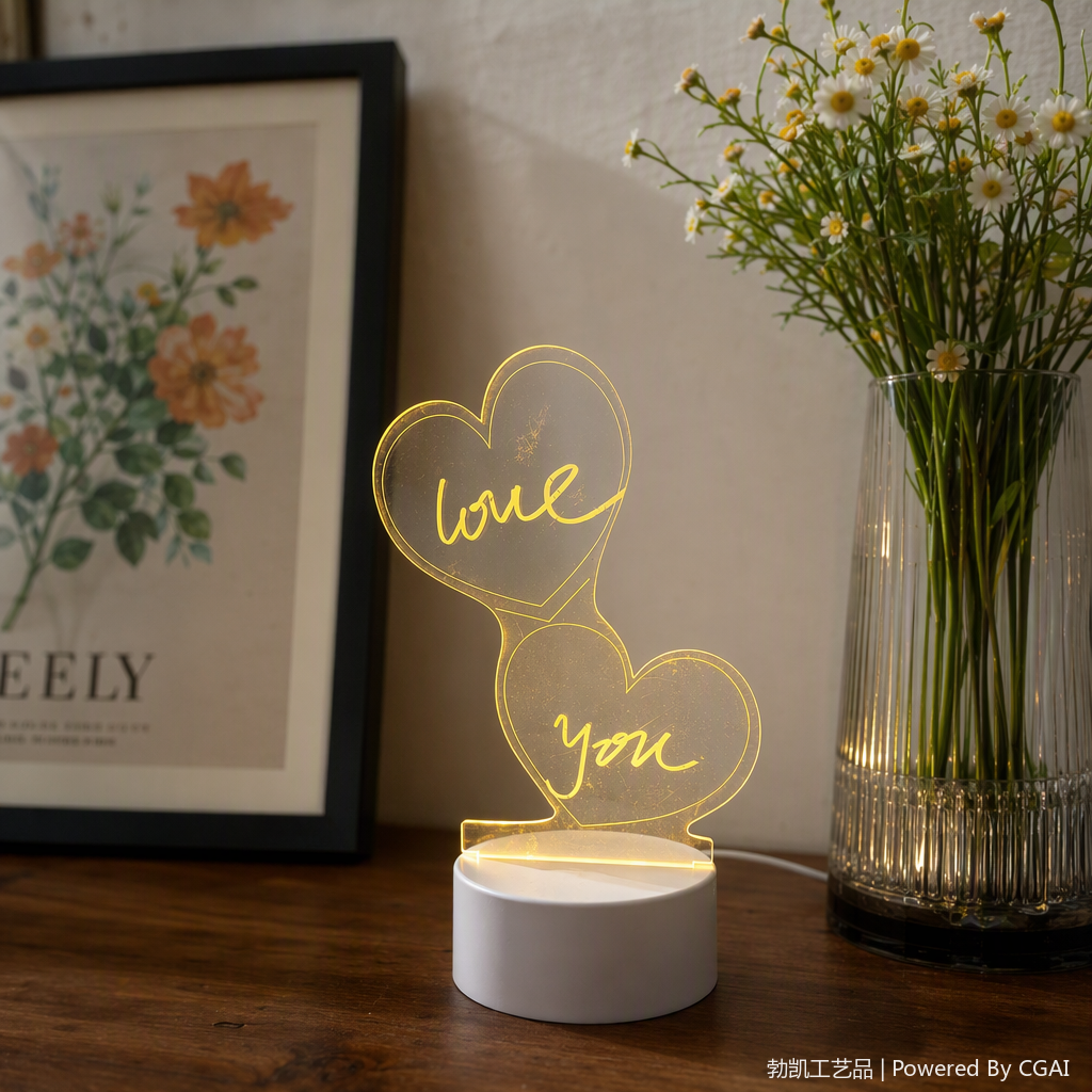 Double-heart illuminated lamp, heart-shaped decorative table lamp, warm and romantic couple gift, white base, lighting up love details Picture