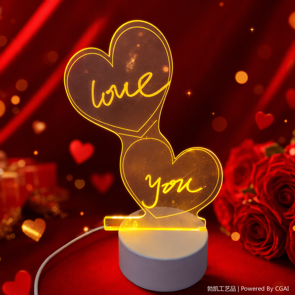 Double-heart illuminated lamp, heart-shaped decorative table lamp, warm and romantic couple gift, white base, lighting up love Specification image
