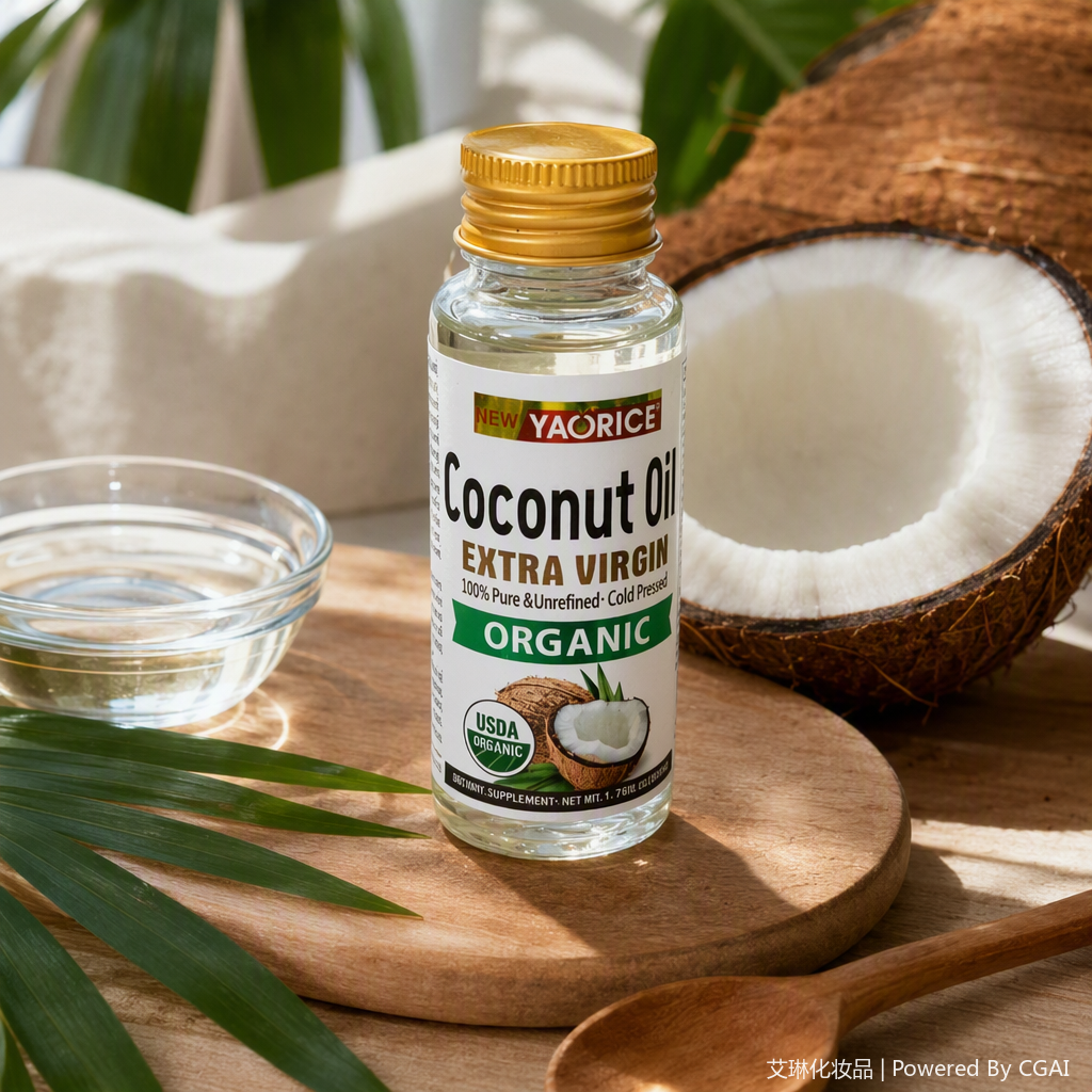 New Yaris Organic Extra Virgin Coconut Oil, transparent glass bottle with golden screw cap, USDA certified, nutritious and healthy details Picture