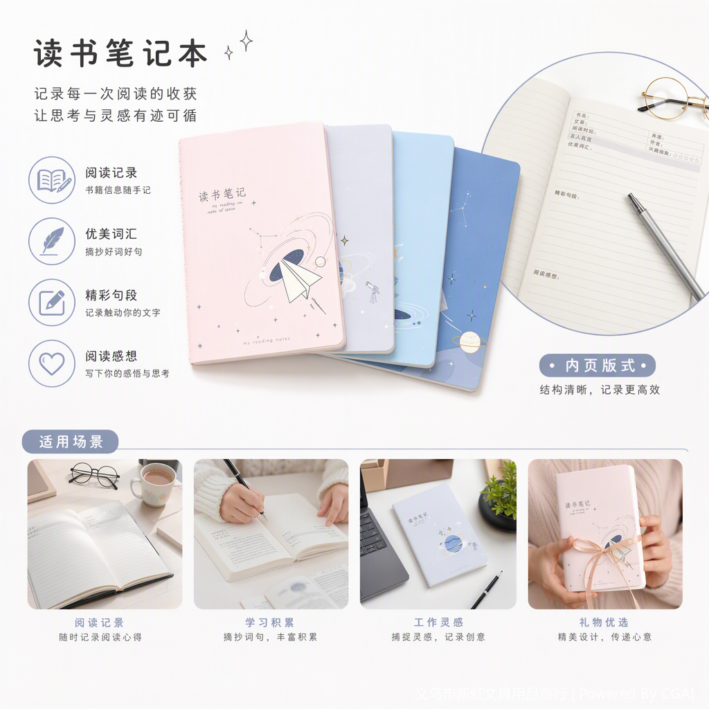 Tema cielo estrellado espiral cuaderno multicolor tapa opcional impreso papel aviones planetas telescopio astronomía ilustración estudiante creativo cuaderno
