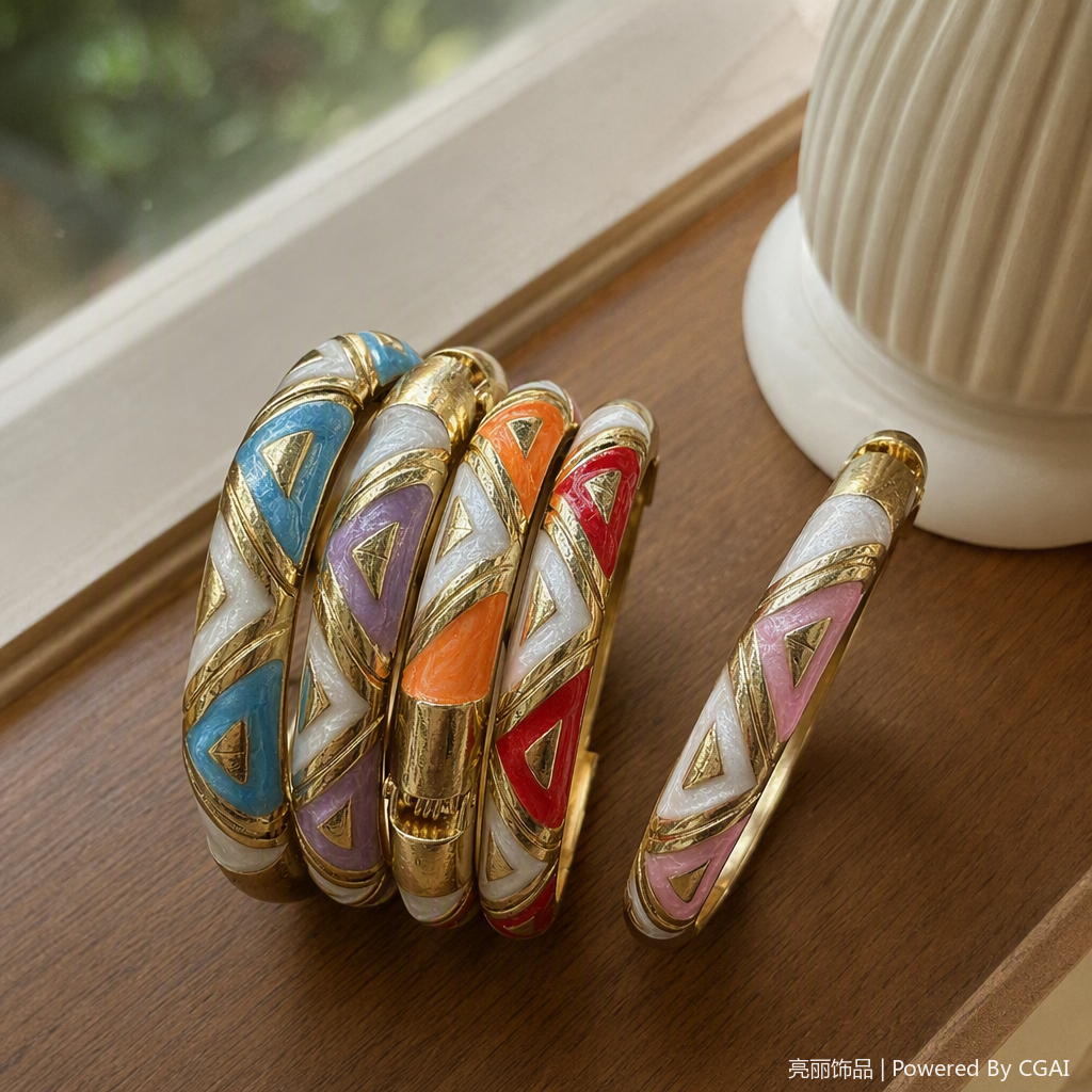 The colorful geometric pattern gold edge bracelet is a fashionable, versatile, simple, individual and trendy accessory details Picture