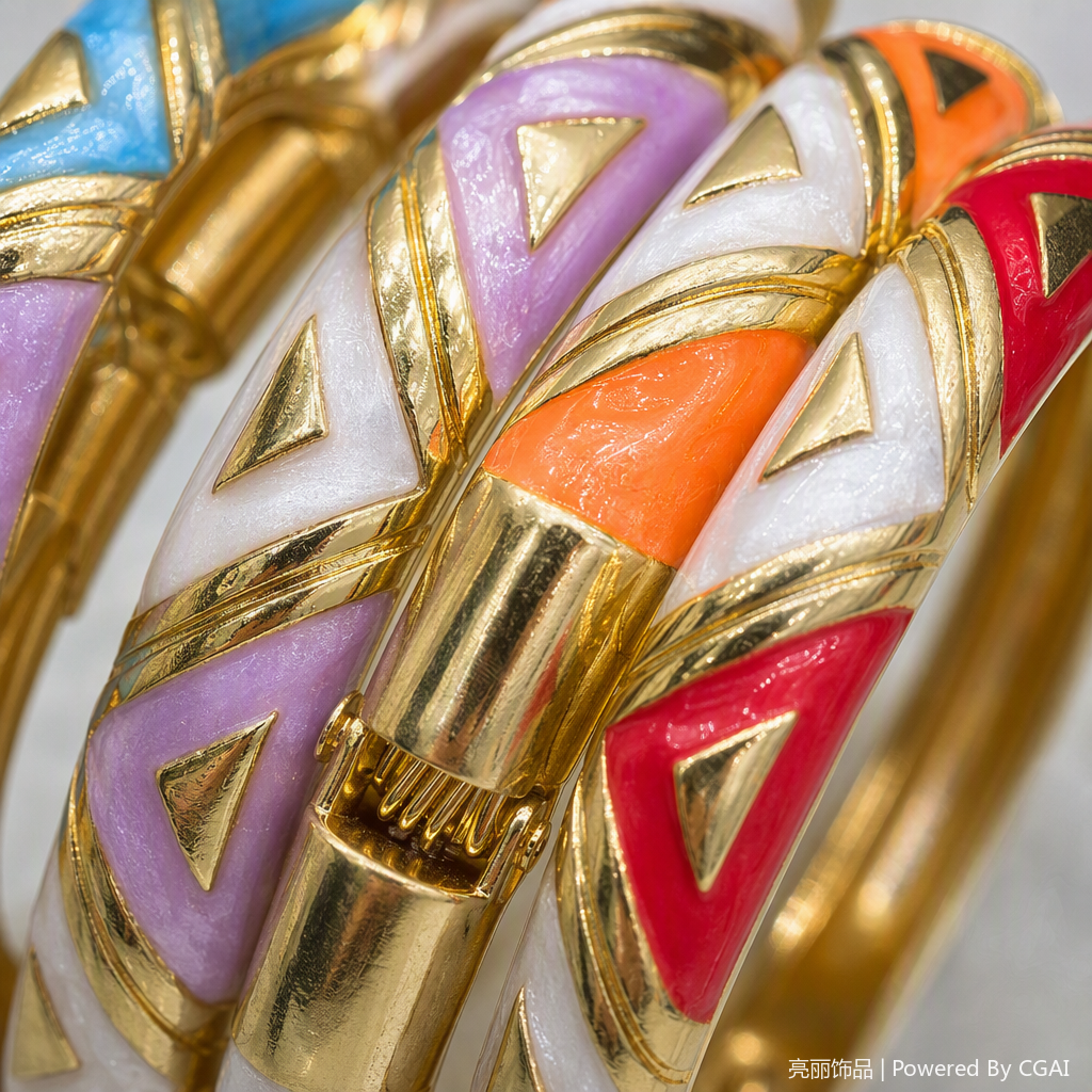 The colorful geometric pattern gold edge bracelet is a fashionable, versatile, simple, individual and trendy accessory Application Scenario