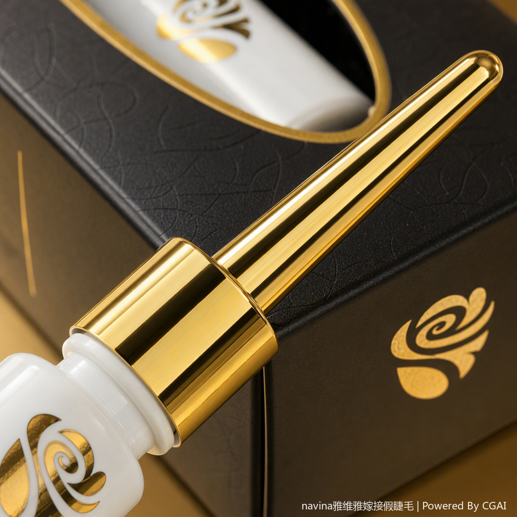 navina professional eyelash glue, black packaging, white glue bottle, golden cap, long-lasting setting, gentle adhesion, easy to operate, suitable for natural makeup Application Scenario