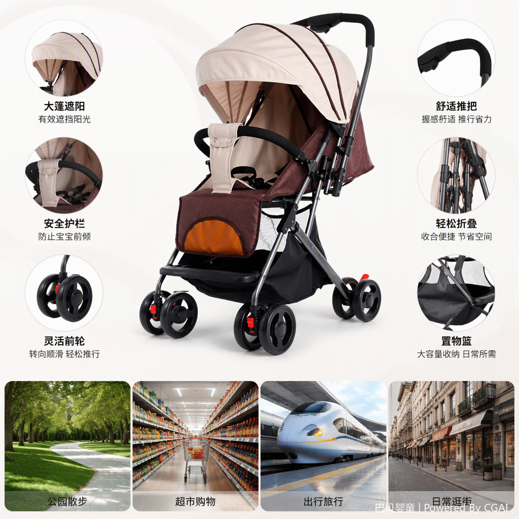 Multi-functional baby stroller, lightweight folding infant stroller, baby seat, baby stroller, stroller products Specification image