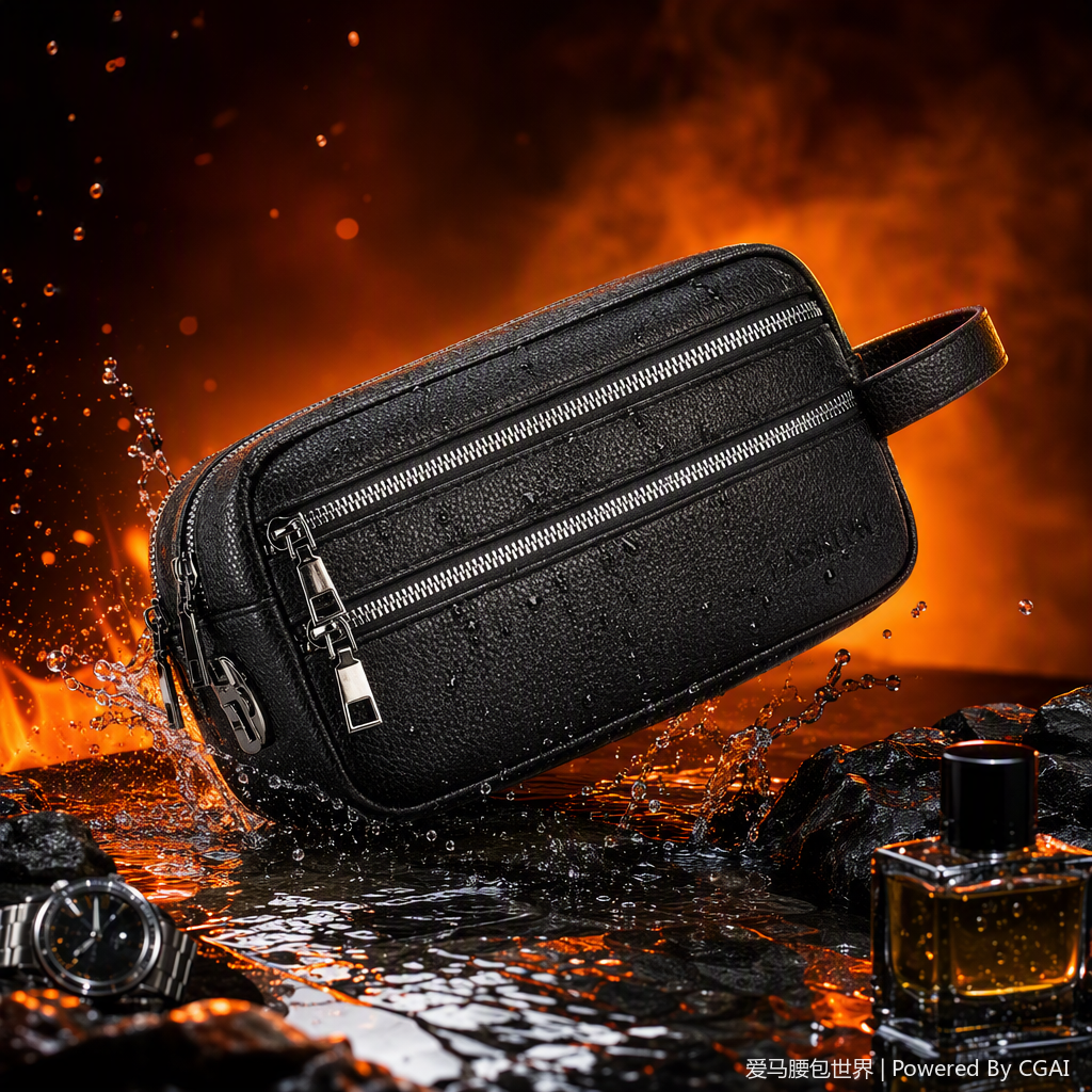 Bolsa de tocador de cuero negro de alta gama viaje portátil hombre mujer multifuncional bolsa de almacenamiento artículos de cuero regalos Specification image