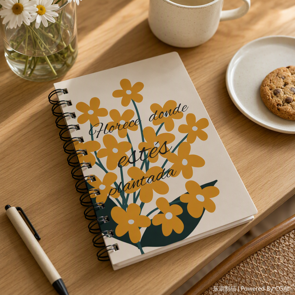Donghu Paper Products A6 Gentle yellow small flower coil notebook with simple illustrations for students details Picture