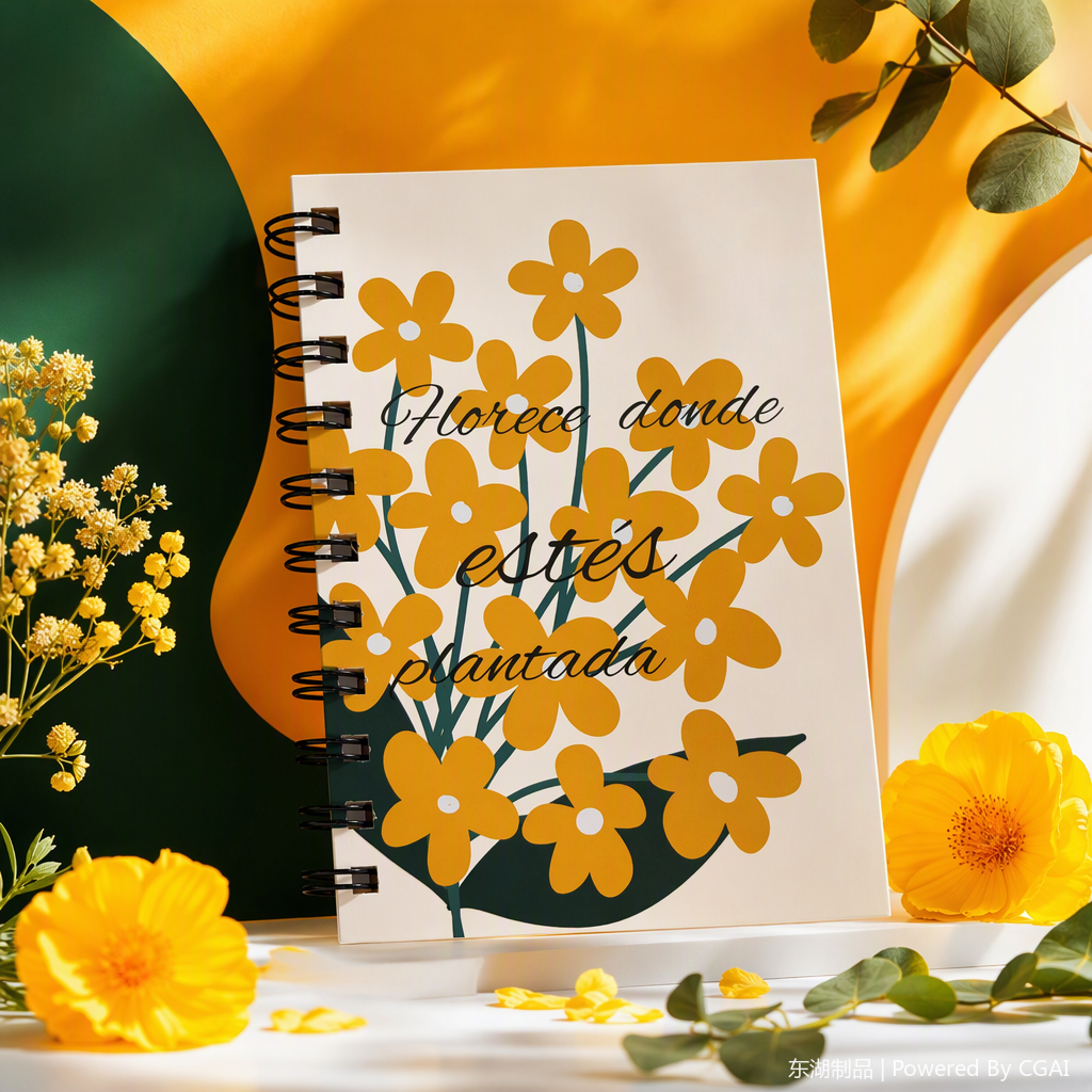 Donghu Paper Products A6 Gentle yellow small flower coil notebook with simple illustrations for students Specification image