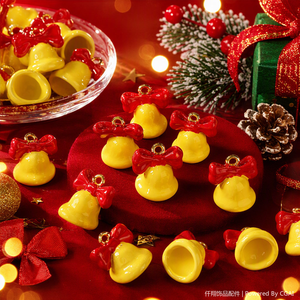 A cute yellow bell with a red bow pendant is a fashionable handcrafted accessory for girls as a gift Specification image