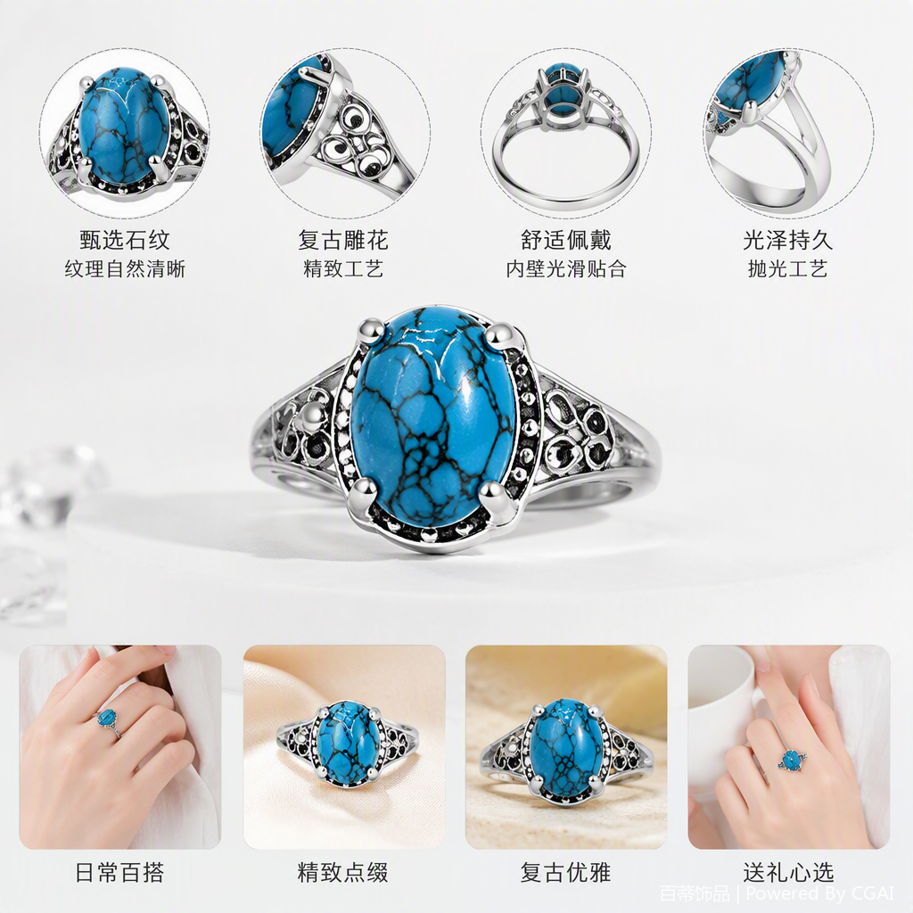 蓝色绿松石戒指展示盒首饰收纳盒简约时尚便携饰品包装盒礼品盒