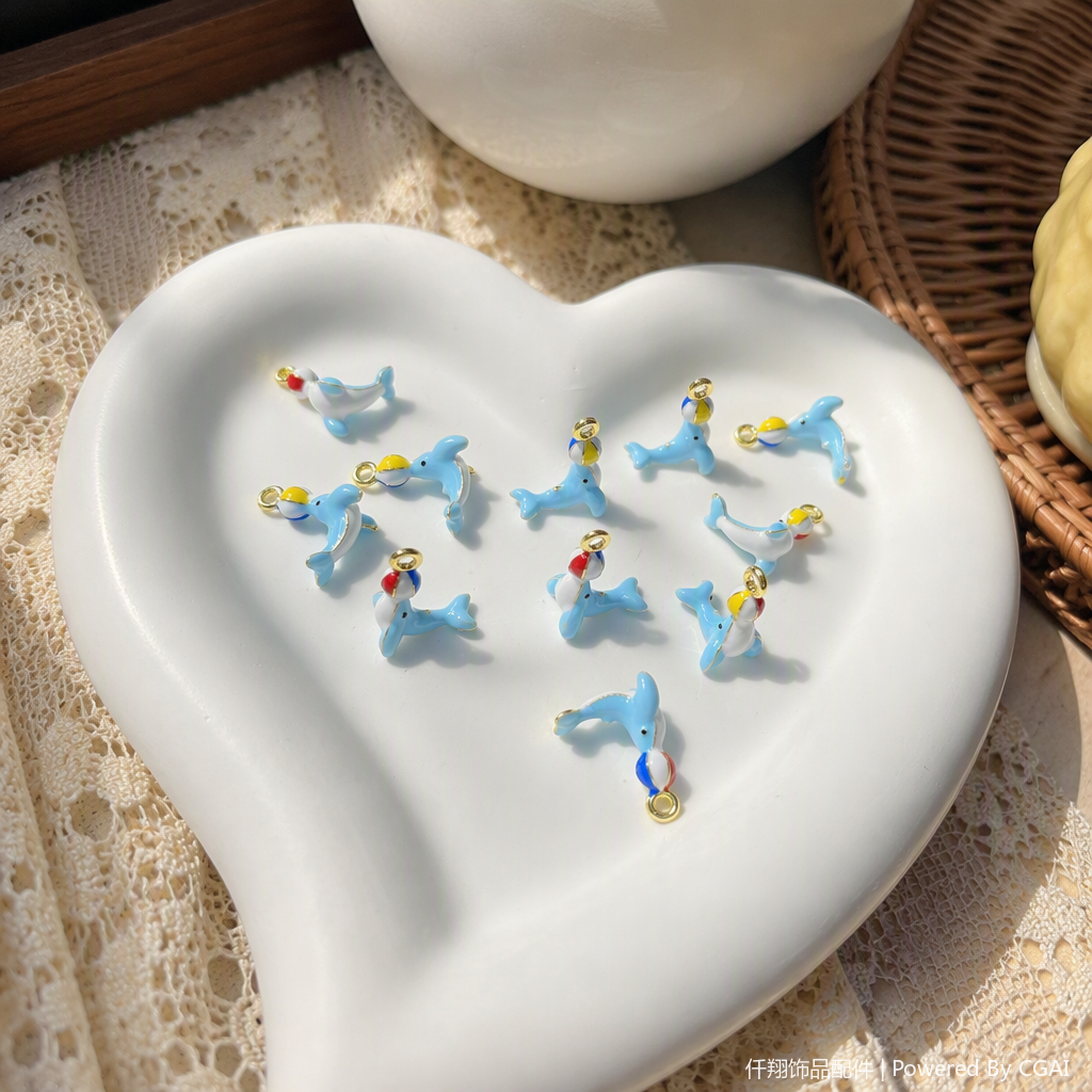 Blue dolphin-shaped enamel pendant, fashionable, individual, simple and trendy necklace accessory gift selection details Picture