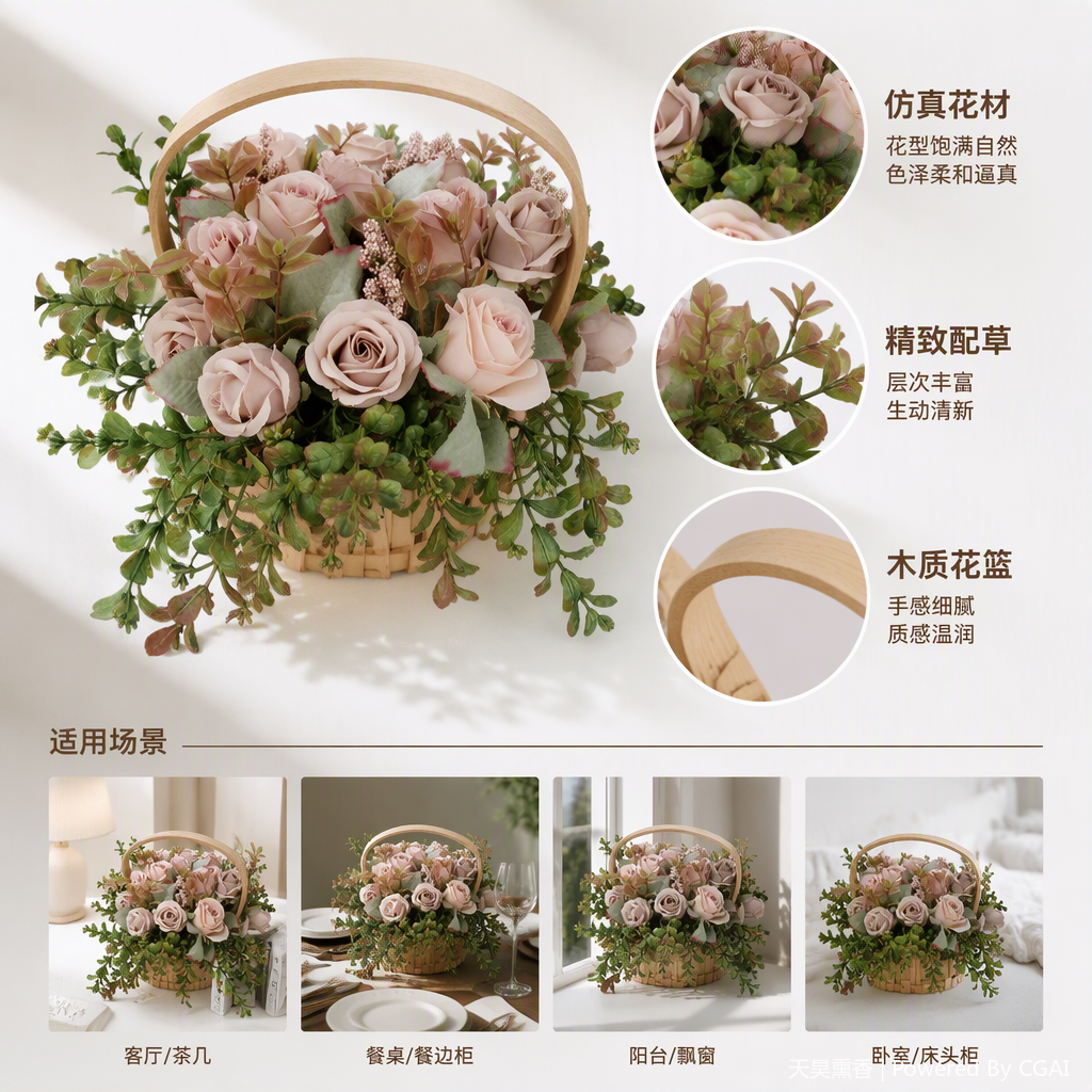 Romantic pink rose basket, handcrafted flower arrangement, fresh flower gift box for your girlfriend, Valentine's Day, birthday, romantic celebration decoration